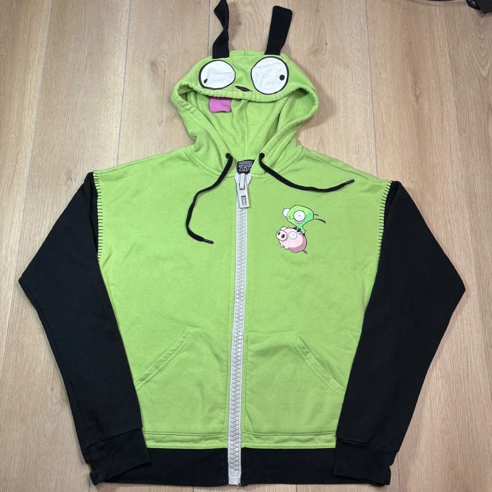 Invader Zim Gir Pig Costume Zip Up Hoodie Green Black Mens Large Nickelodeon